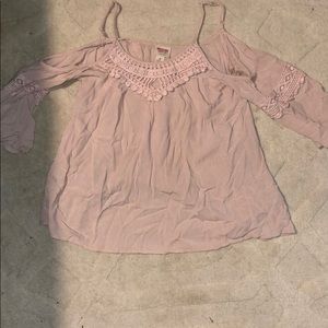 pink blouse with open shoulder
